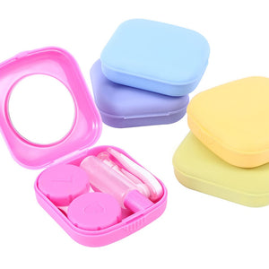 Popular Mini Square Contact Lens Case With Mirror Women Colored Contact Lenses Box Eyes Contact Lens Container Lovely Travel Kit